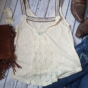 Boho tank with lace and embroidered straps